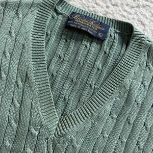 Brooks Brothers Cable Knit Green Sweater Vest Sz L Mercerized Cotton Golf